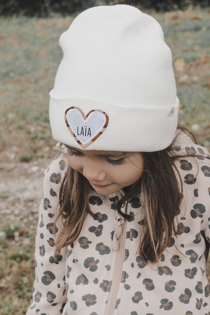 Bonnet ENFANT Lait - Coeur Léopard