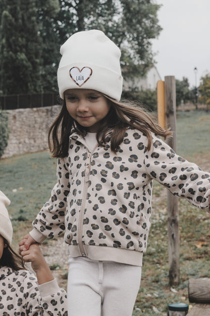 Bonnet ENFANT Lait - Coeur Léopard