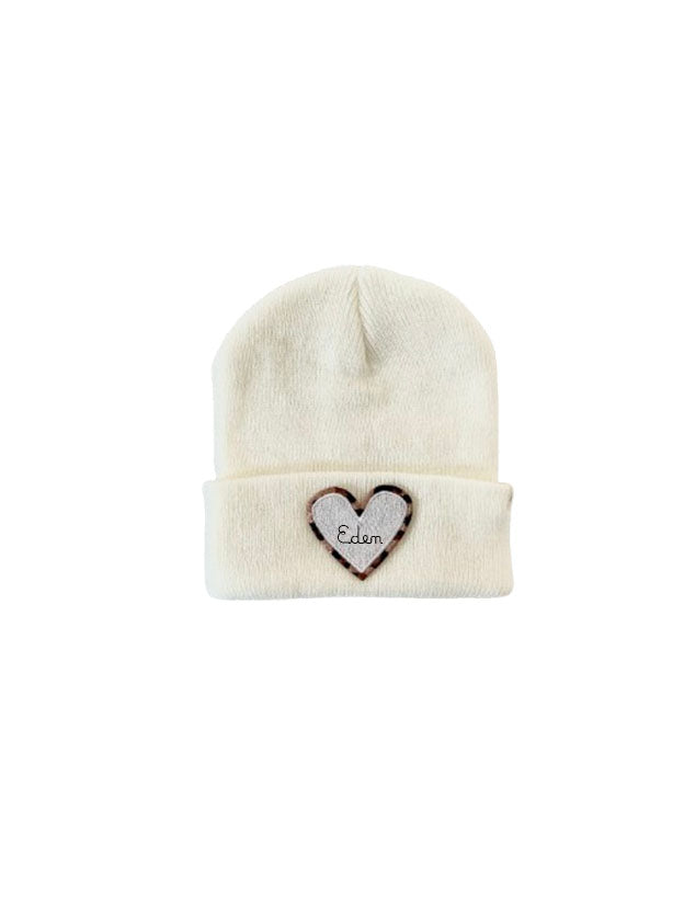 Bonnet ENFANT Lait - Coeur Léopard