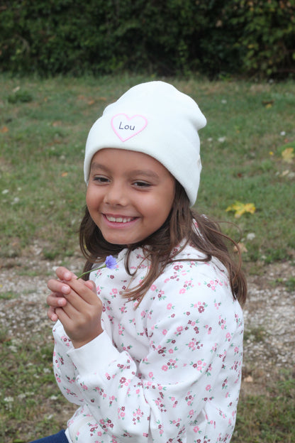 Bonnet ENFANT Lait - Coeur Rose