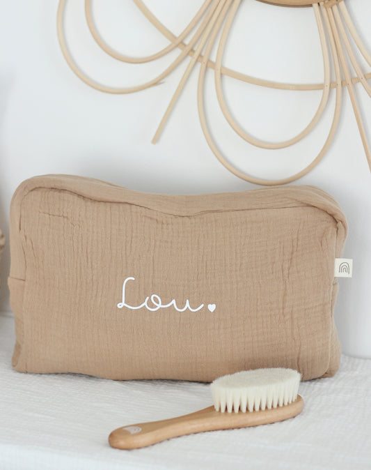 Grande trousse de toilette en gaze de coton - Camel