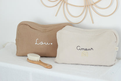 Grande trousse de toilette en gaze de coton - Camel