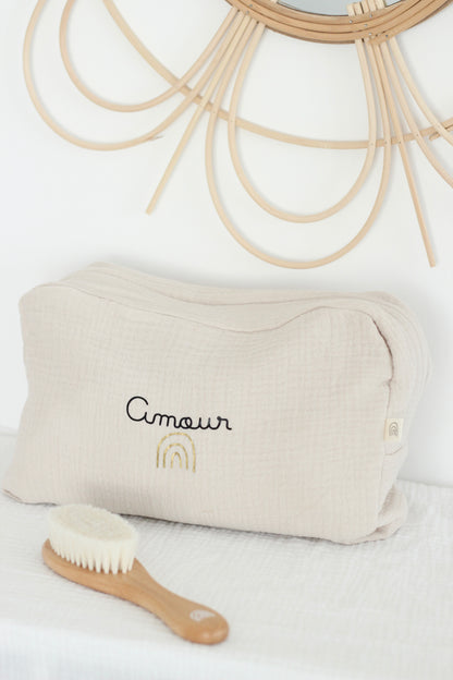 Trousse de toilette en gaze de coton - Beige