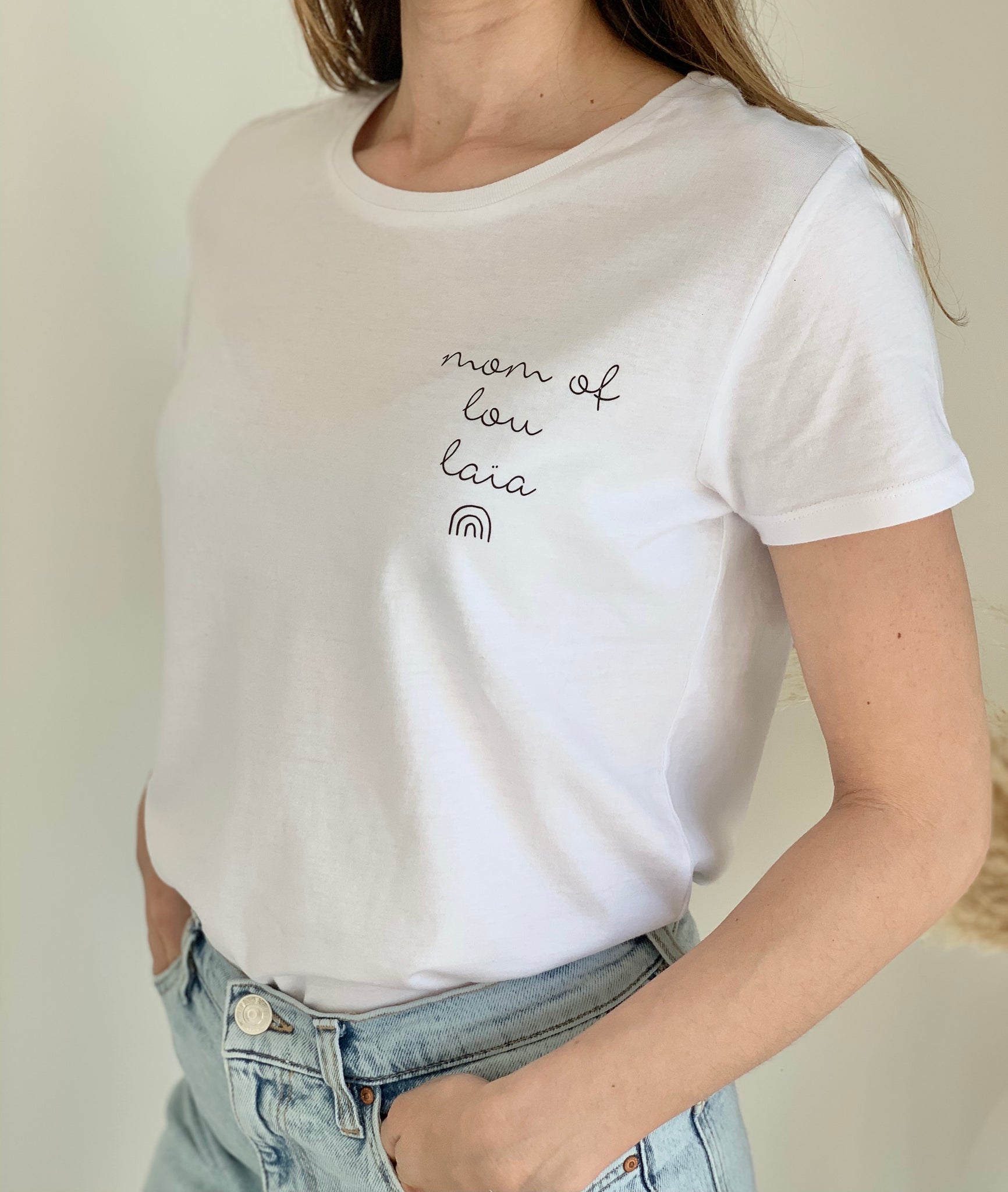 Tshirt "Mom of + prénom" Blanc À personnaliser
